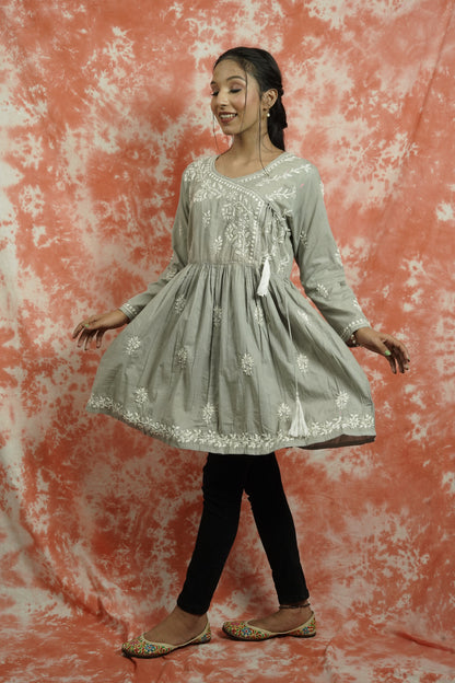 Cotton Chikankari Short Angarakha Kurti