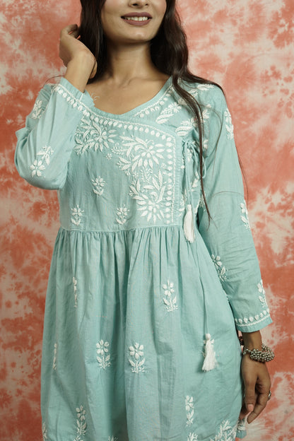 Cotton Chikankari Short Angarakha Kurti
