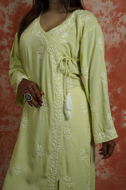 Rayon Chikankari long Angarakha kurta