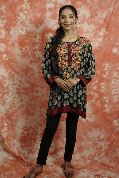 American Crepe printed short Chikankari kurti