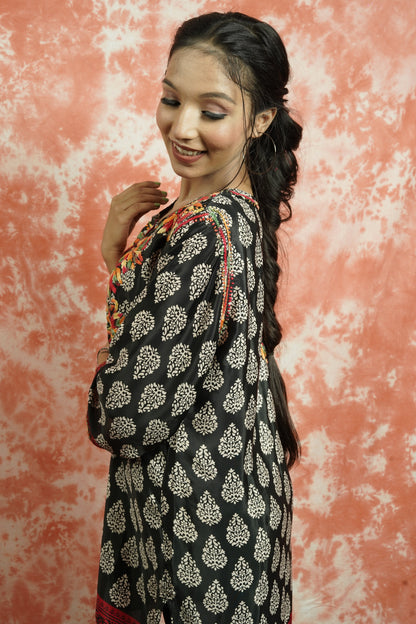 American Crepe printed short Chikankari kurti