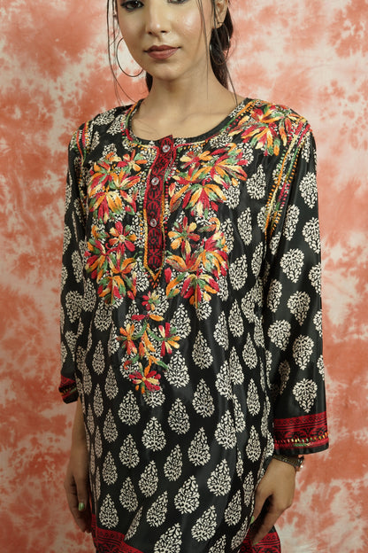 American Crepe printed short Chikankari kurti