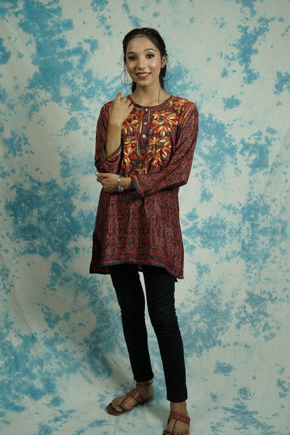 American Crepe printed short Chikankari kurti