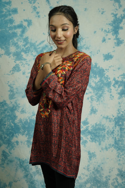 American Crepe printed short Chikankari kurti