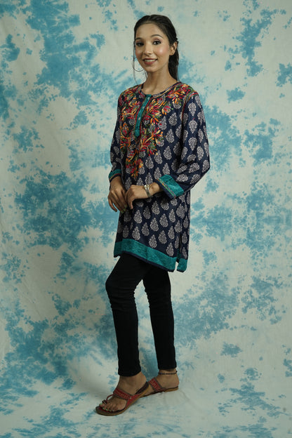 American Crepe printed short Chikankari kurti