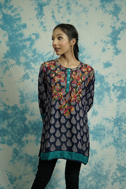American Crepe printed short Chikankari kurti