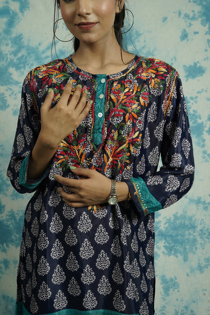 American Crepe printed short Chikankari kurti