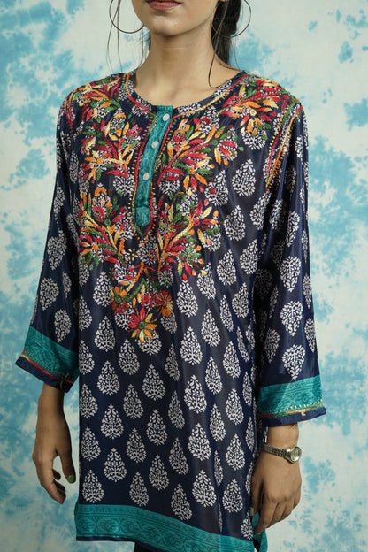 American Crepe printed short Chikankari kurti