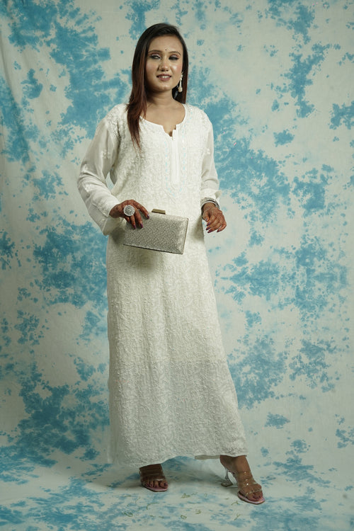 Georgette Chikankari kurti with aari embellishments