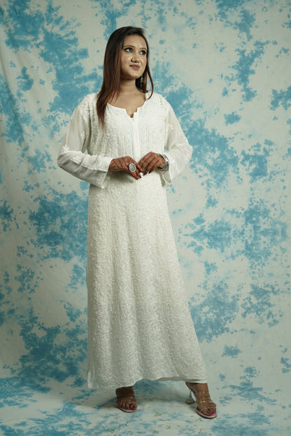 Georgette Chikankari kurti with aari embellishments