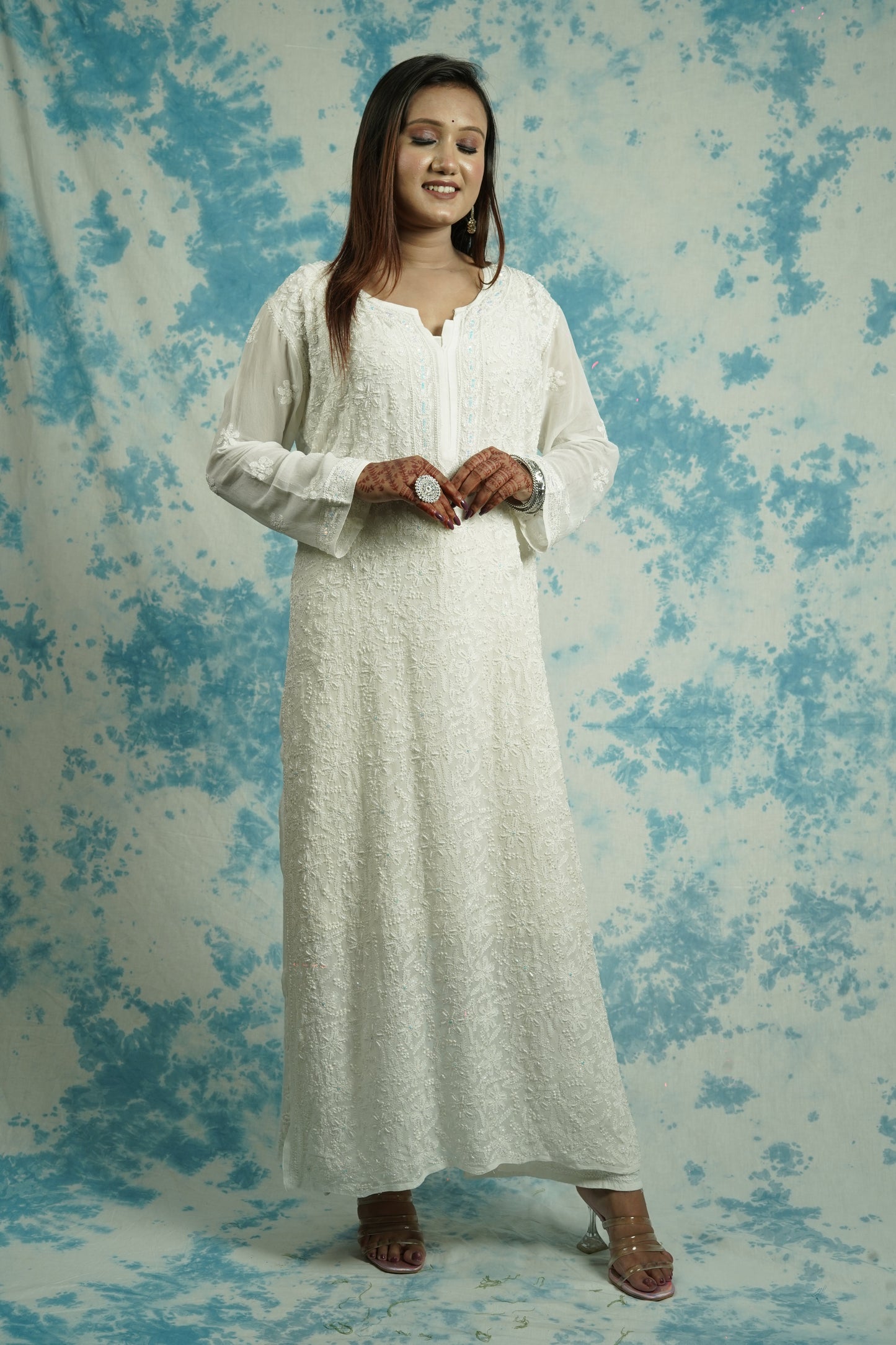Georgette Chikankari kurti with aari embellishments