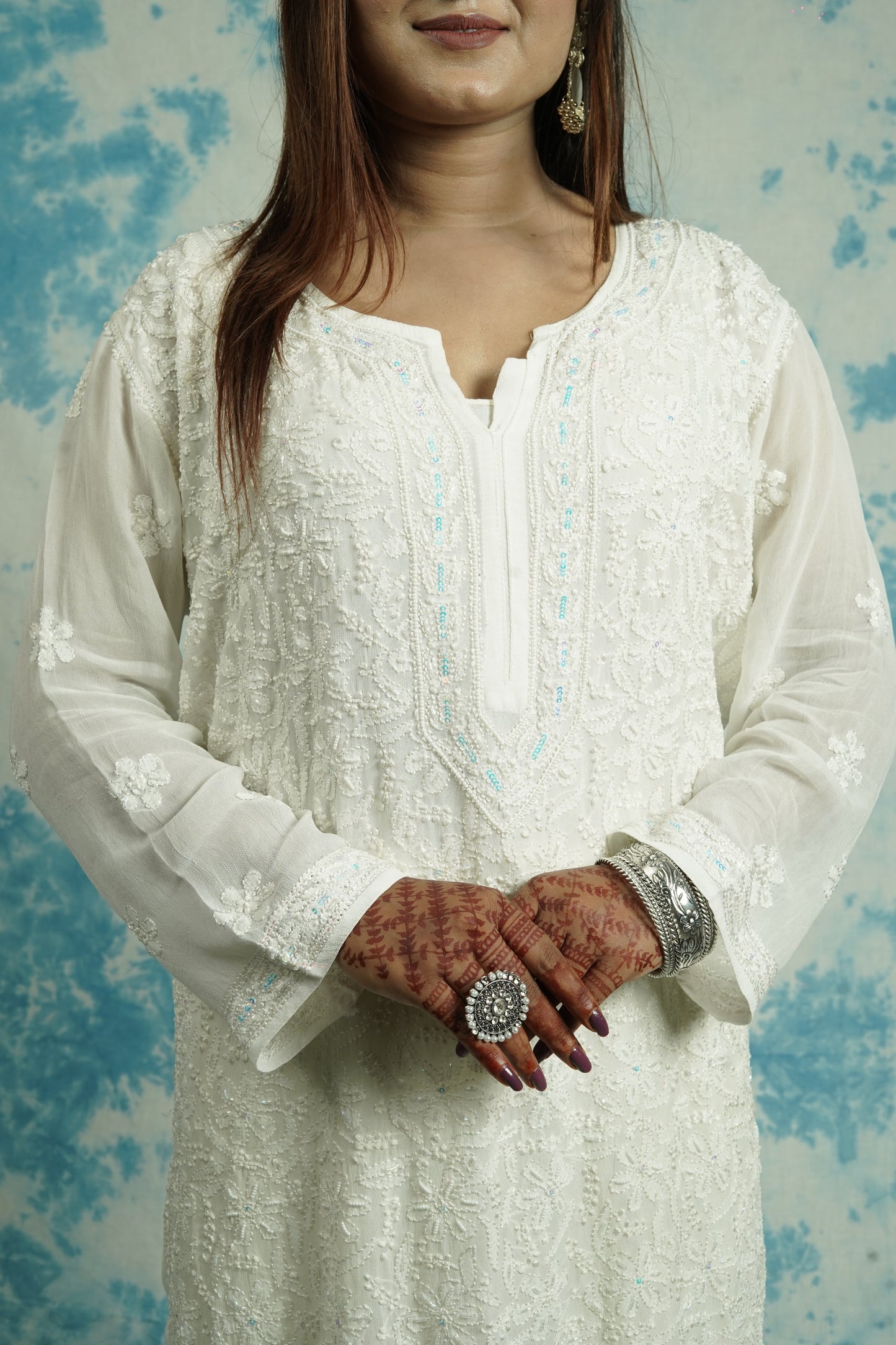 Georgette Chikankari kurti with aari embellishments