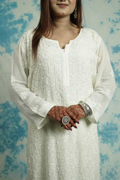 Georgette Chikankari kurti with aari embellishments