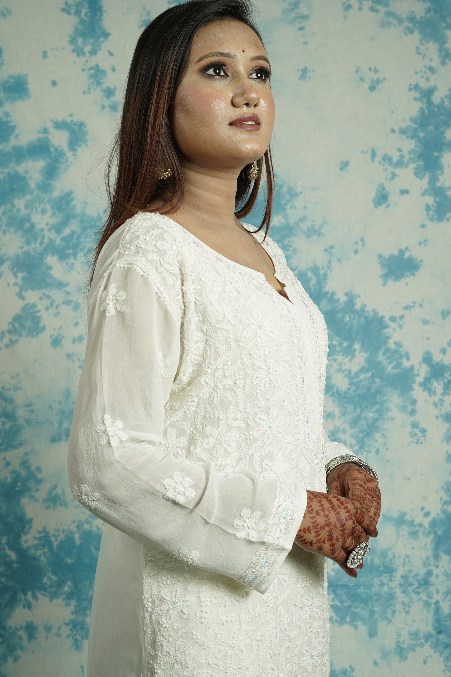 Georgette Chikankari kurti with aari embellishments
