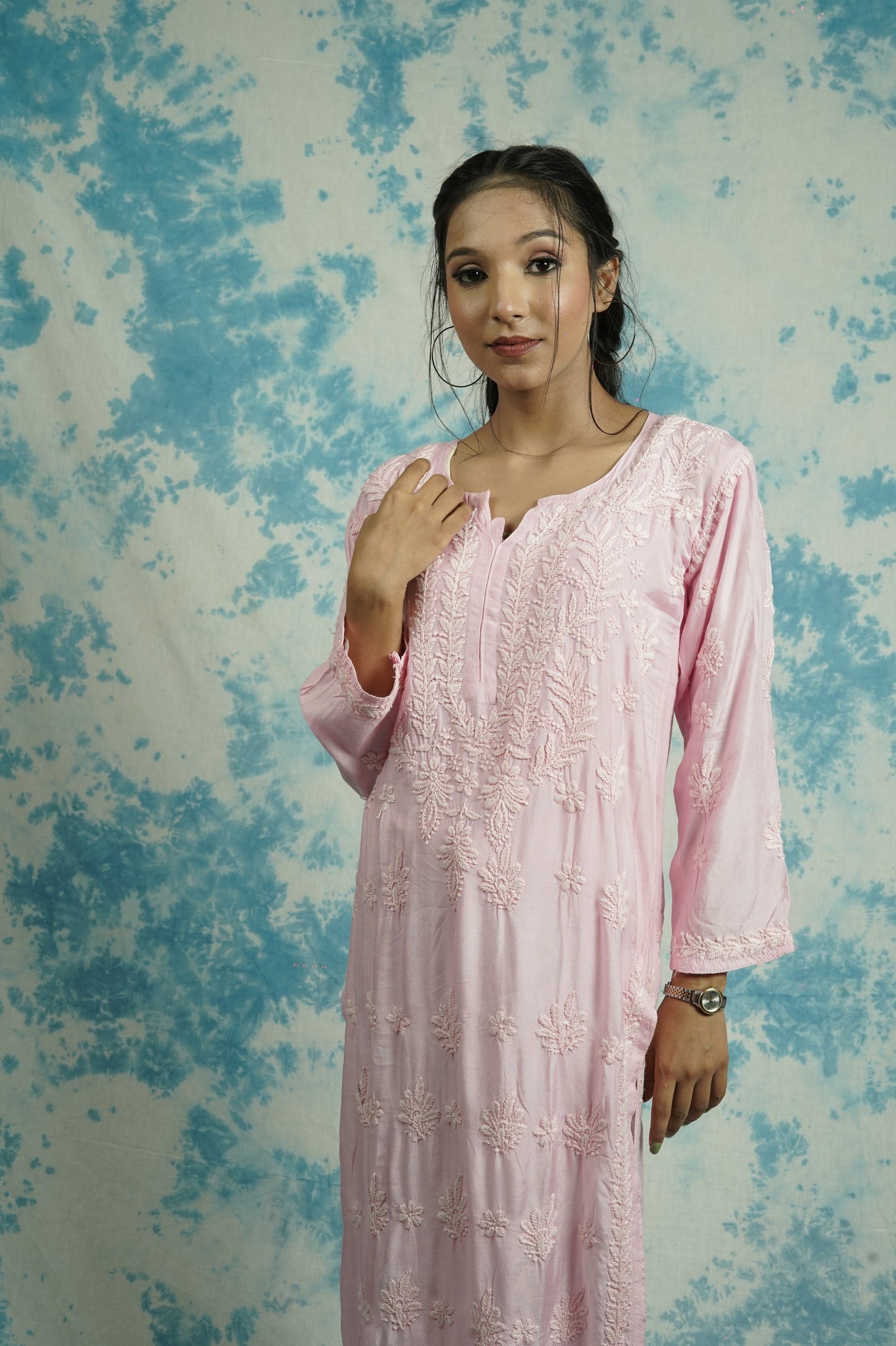 Muslin Silk Long Chikankari Kurti