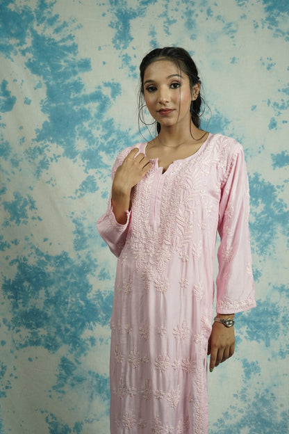 Muslin Silk Long Chikankari Kurti
