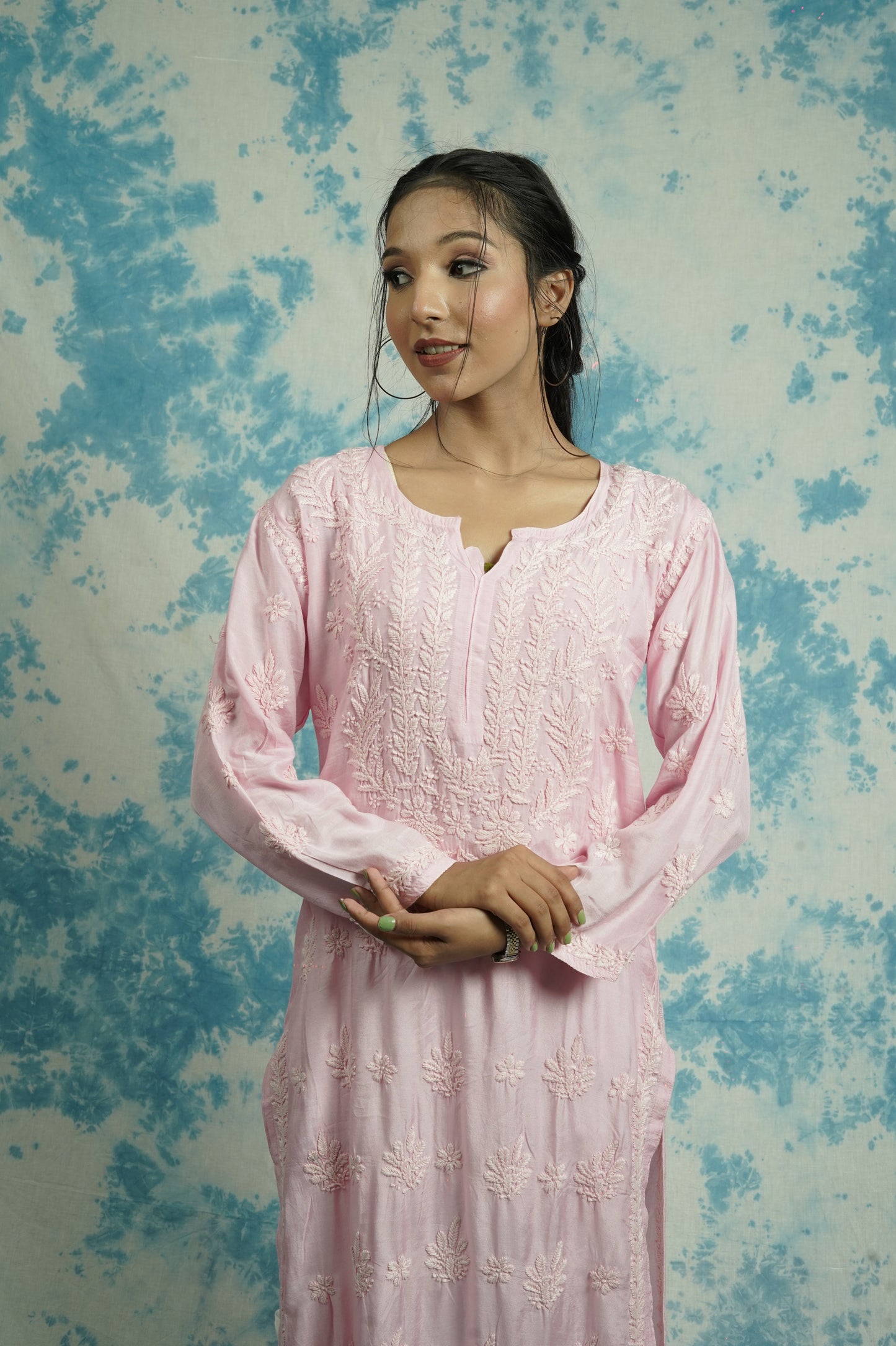 Muslin Silk Long Chikankari Kurti