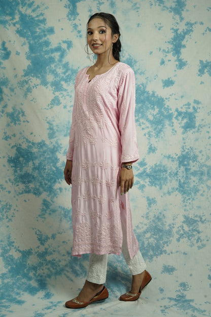 Muslin Silk Long Chikankari Kurti