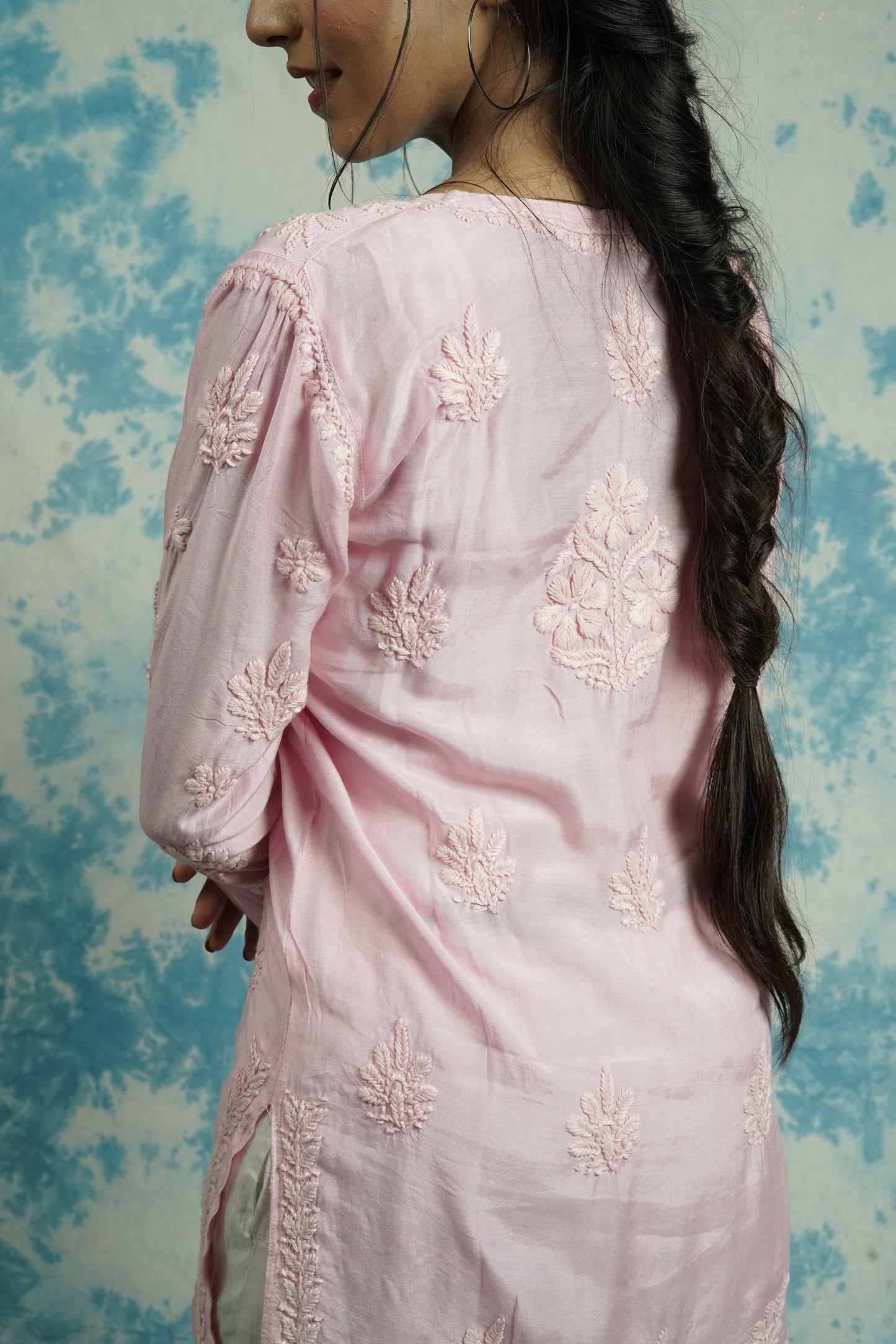 Muslin Silk Long Chikankari Kurti