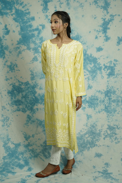 Muslin Silk Long Chikankari Kurti