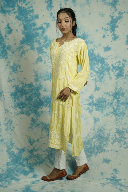 Muslin Silk Long Chikankari Kurti