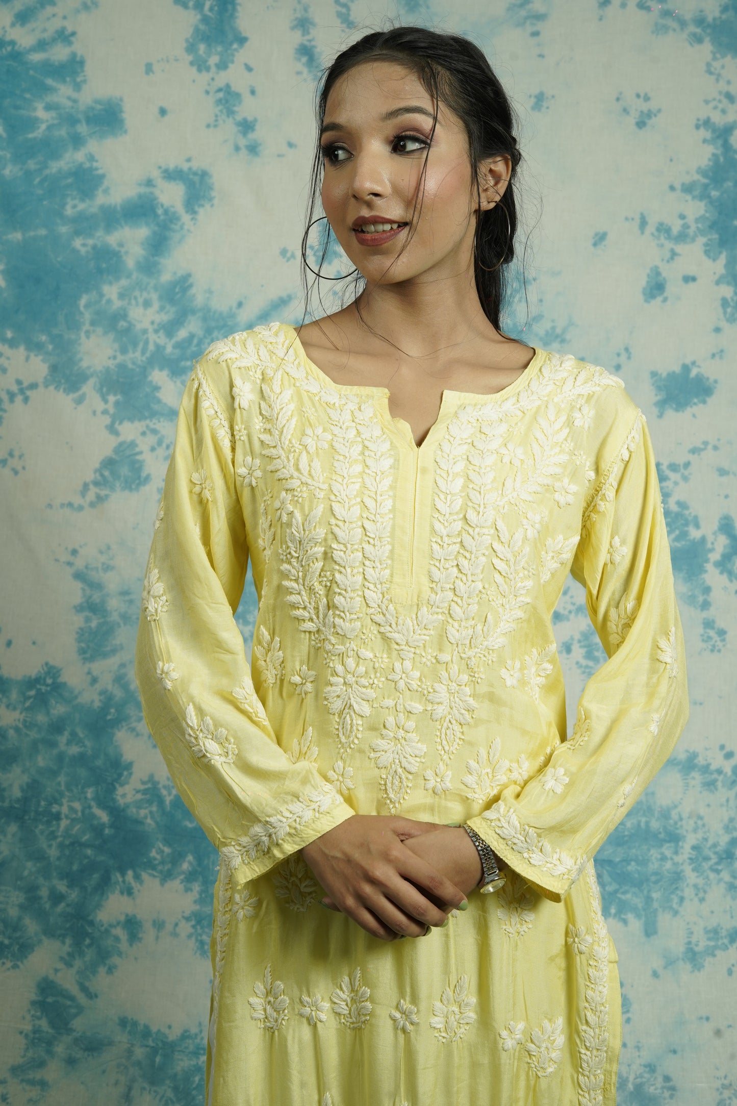 Muslin Silk Long Chikankari Kurti