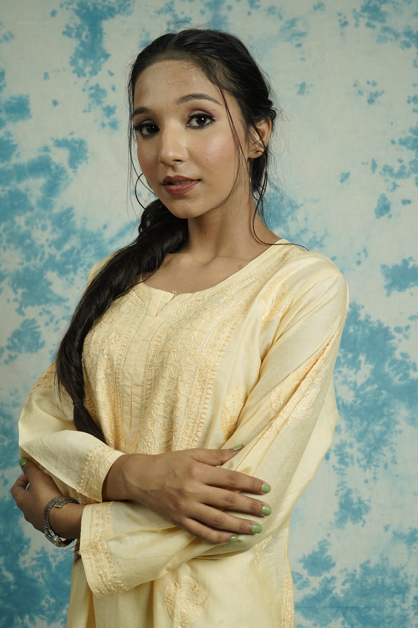 Chanderi Chikankari Straight Long Kurti